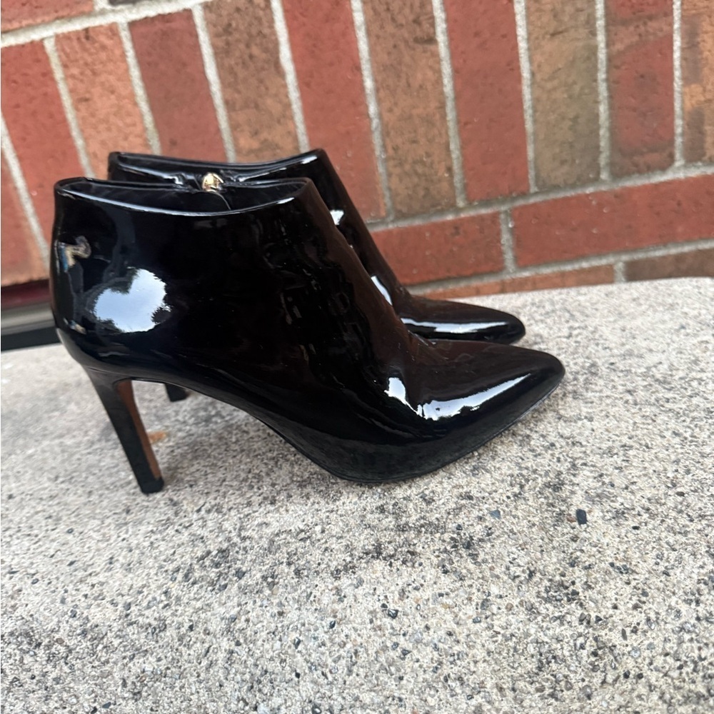 Vince Camuto Signature Black Patent Leather Stiletto Ankle Booties